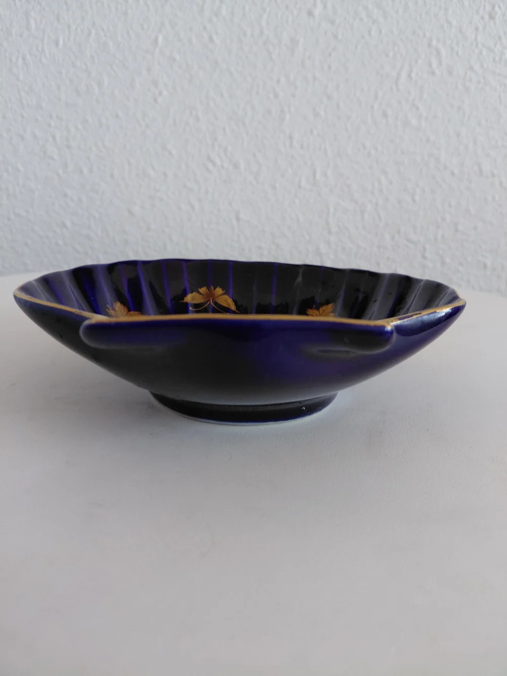 Cobalt Blue Scallop Shell Decorative Dish with Gold Accents